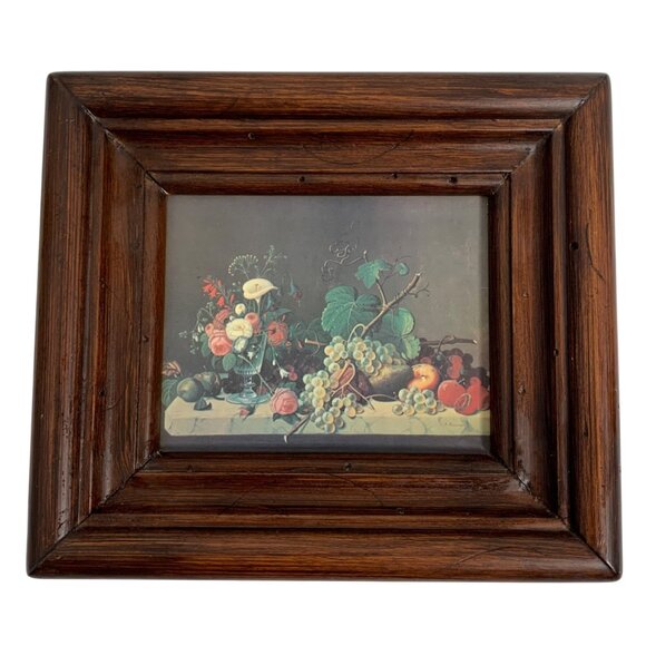 Mini Severin Roesen Still Life Of Fruit & Wine Glass Print In Elegant Wood Frame - Picture 1 of 6